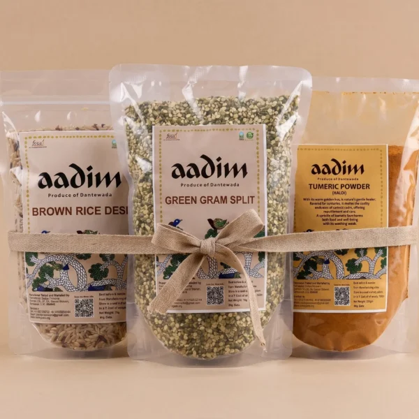 Aadim Everyday Essentials - Organic Brown Rice, Green Gram Split and Turmeric Powder