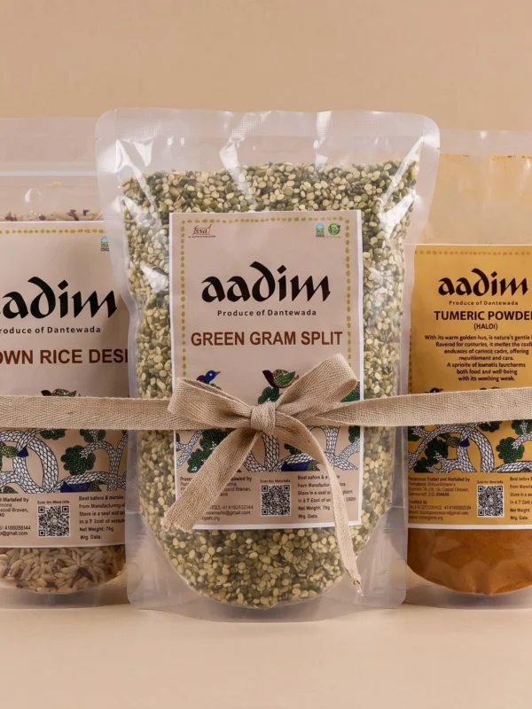 Aadim Everyday Essentials - Organic Brown Rice, Green Gram Split and Turmeric Powder